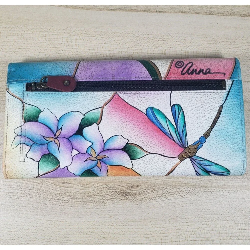 Anushka By Anna Stained Glass Art Dragonfly Genuine Leather Multi Pocket Wallet